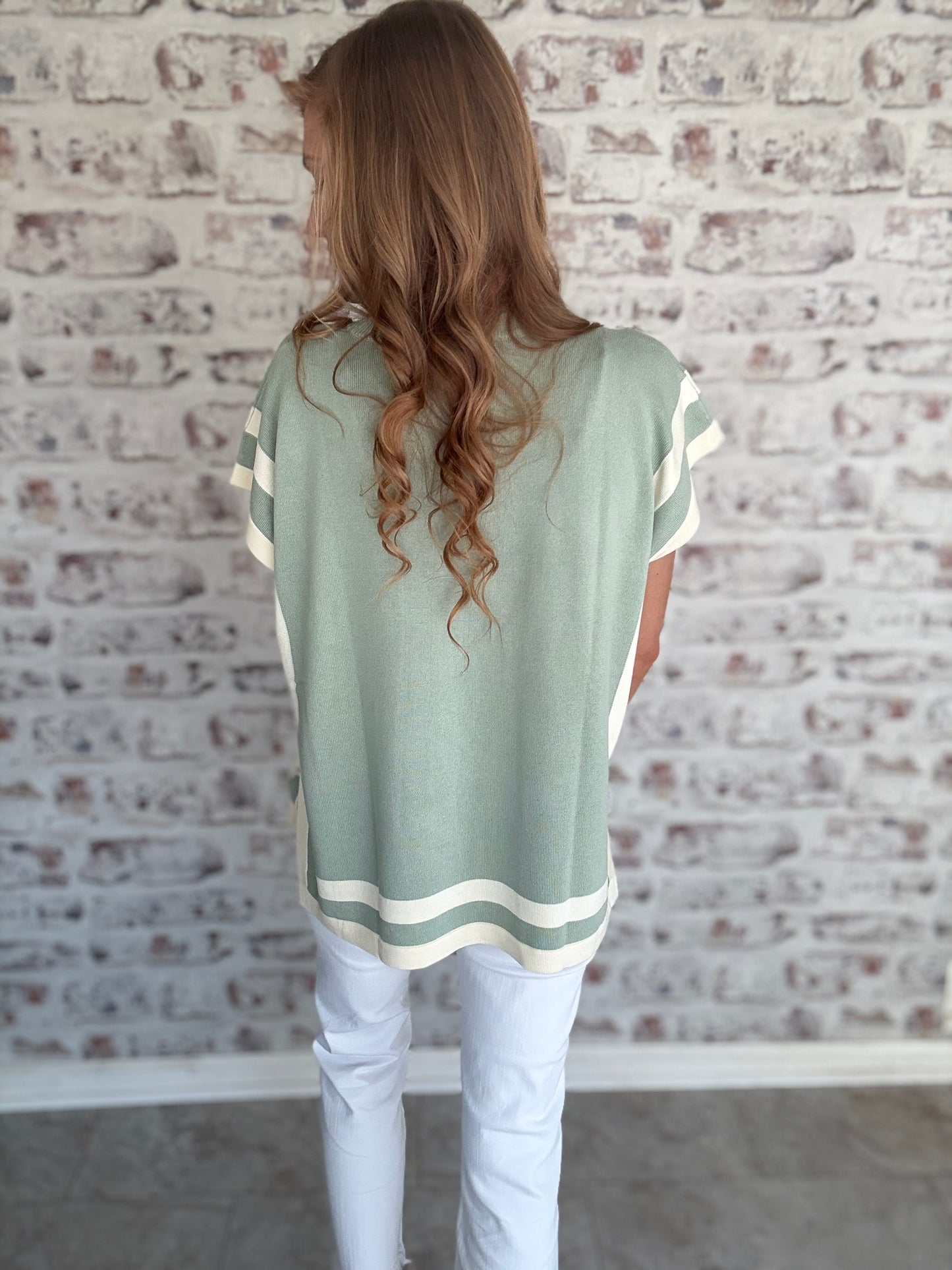 Stripe and Ease Contrast Top in Mint