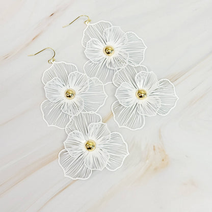 Royal Garden Double Bloom Earrings: Noble White