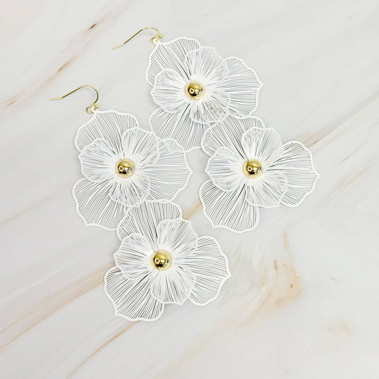 Royal Garden Double Bloom Earrings: Noble White