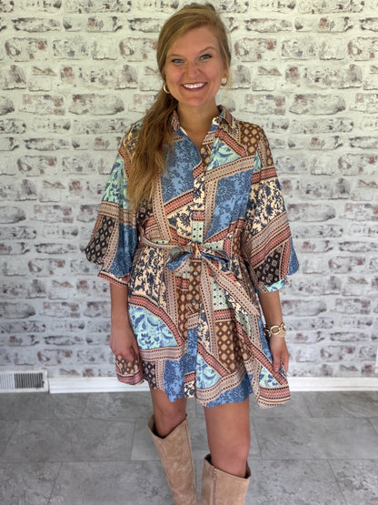 Painted Path Belted Mini Dress