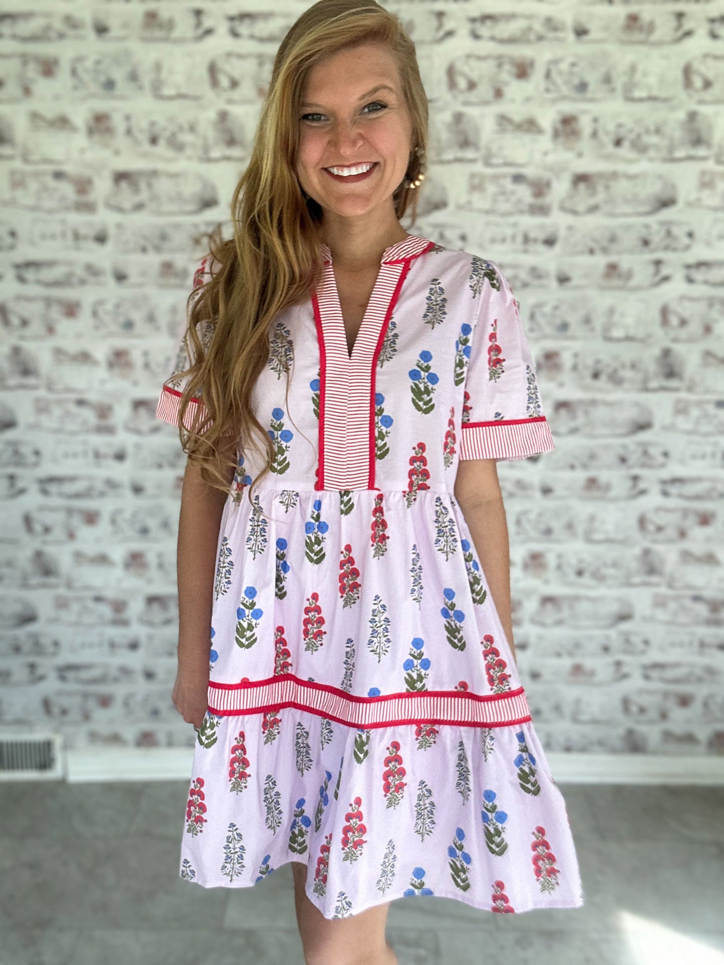 Patio Date Floral Stripe Mini Dress