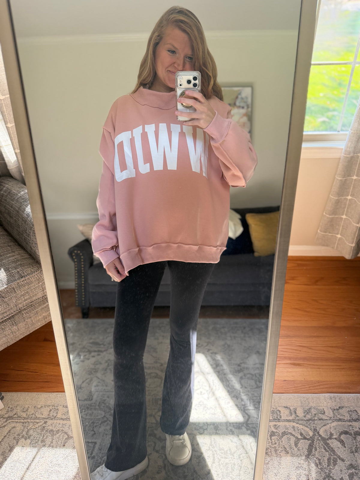 WWJD Reversible Mock Neck in pink