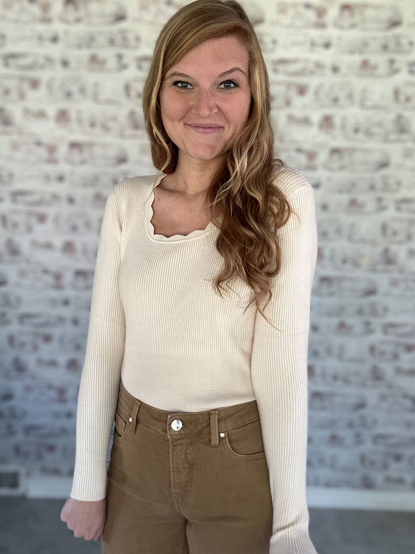 Everyday Joy Scalloped Neck Top