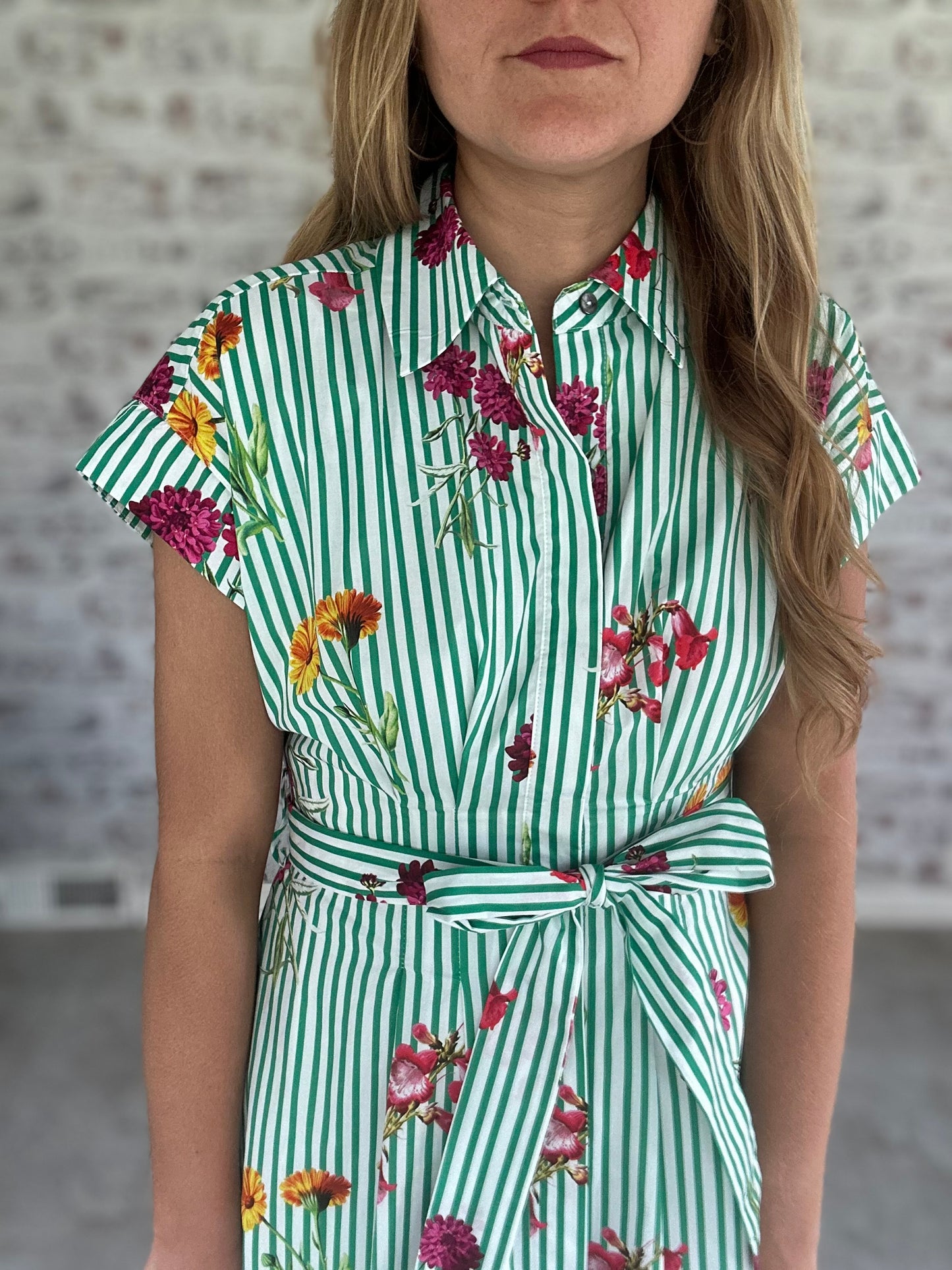 Covington Courtyard Striped Floral Dress
