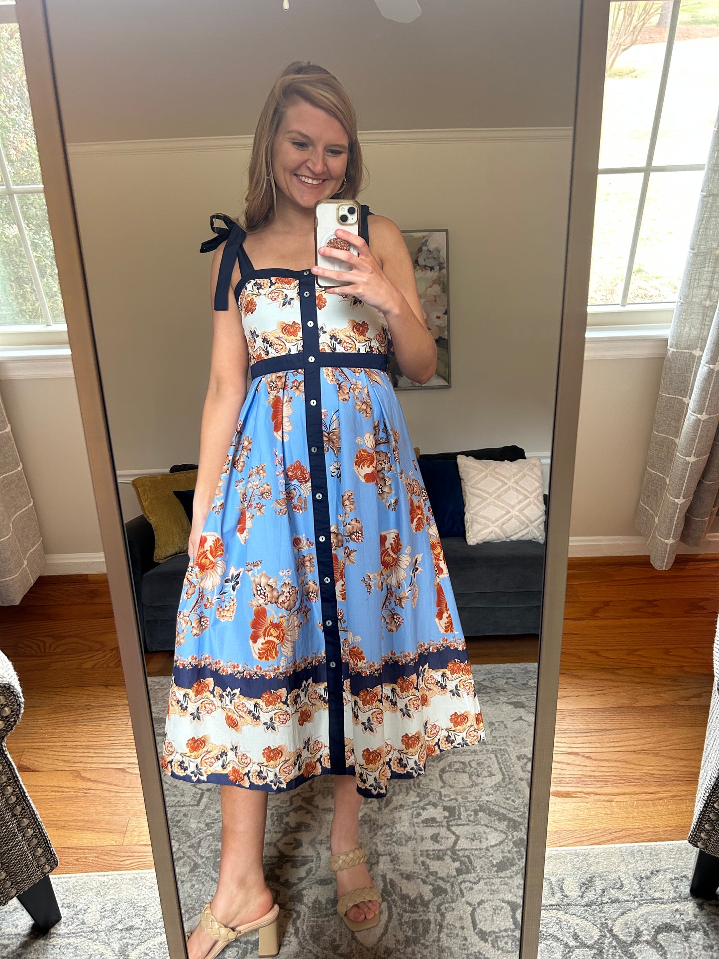 Bradley Blue Tie Strap Midi Dress