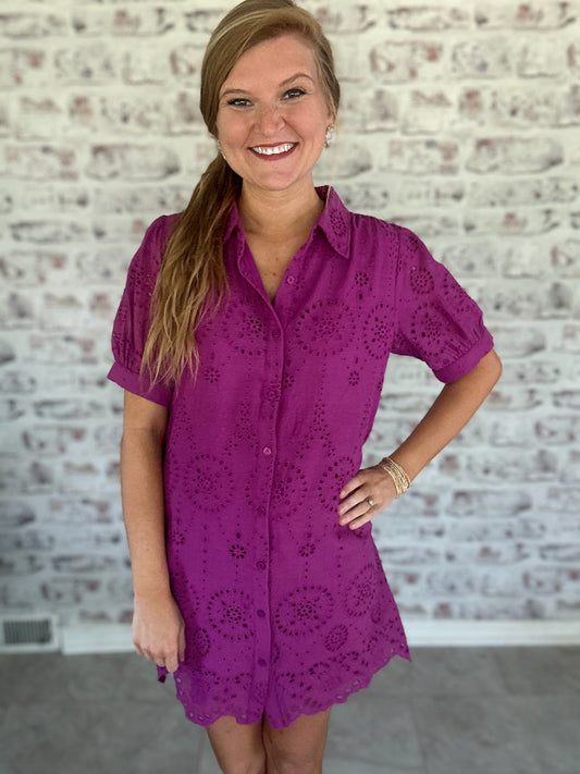 Magenta Moment Eyelet Mini Dress