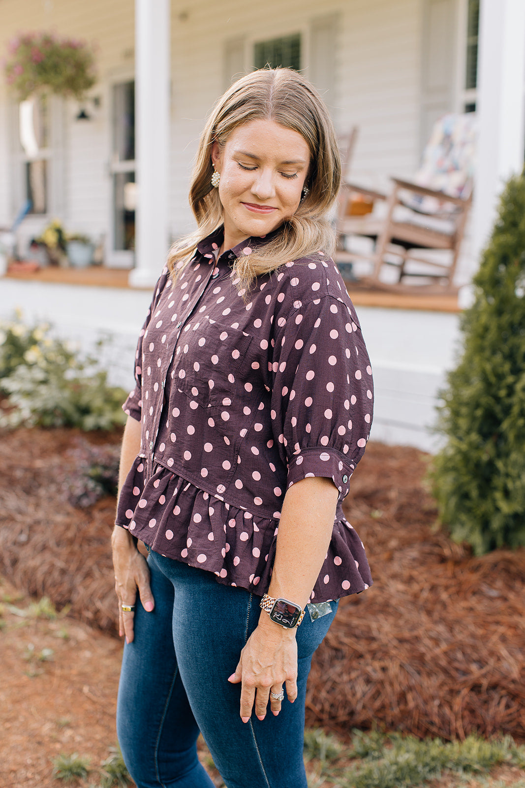 Take Note Dotted Collared Top