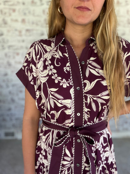 Novel Idea Collared Midi Dress in Plum