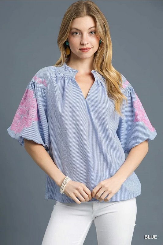 Southern Shoreline Embroidered Sleeve Blouse