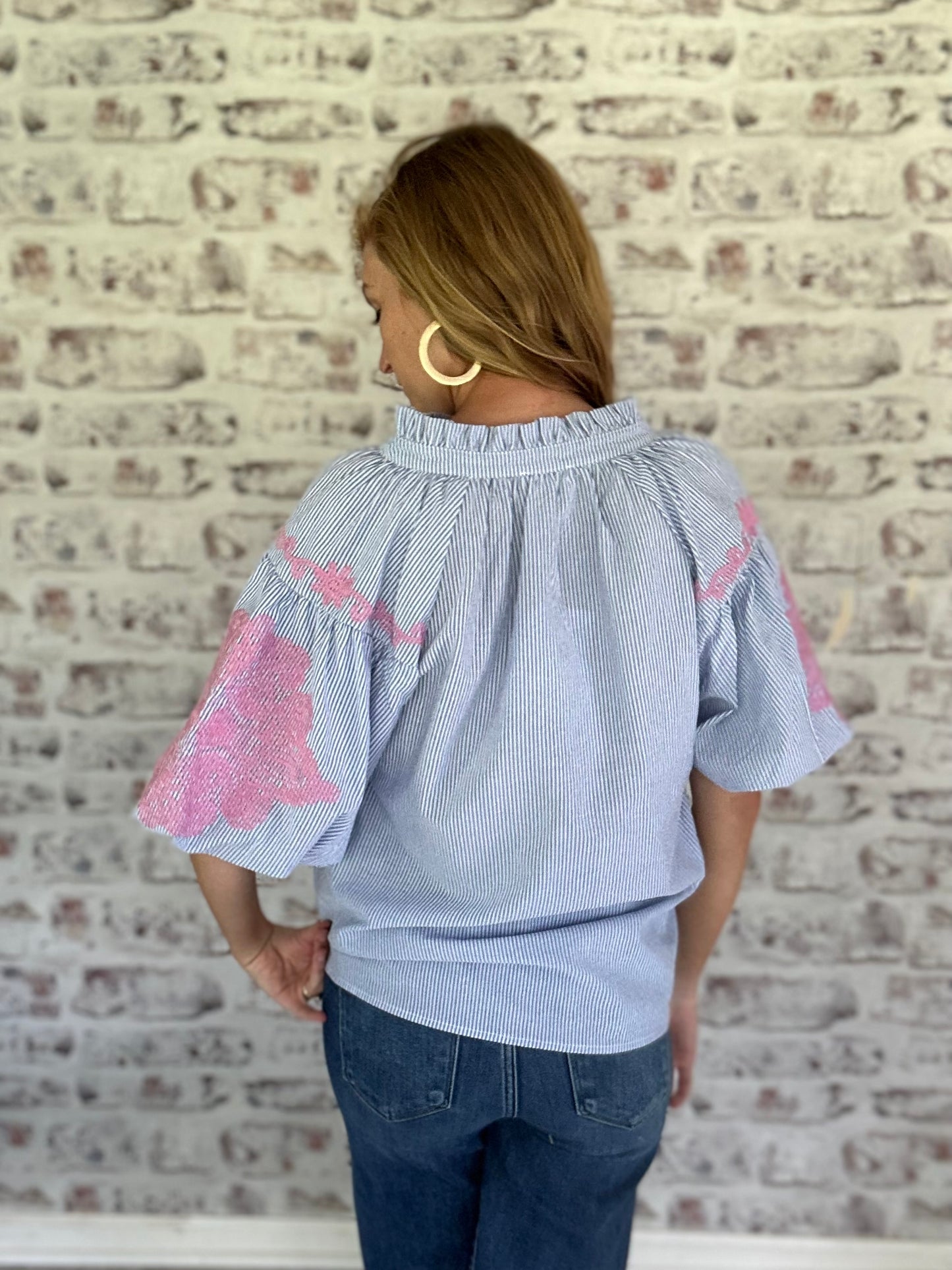Southern Shoreline Embroidered Sleeve Blouse