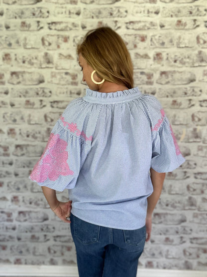 Southern Shoreline Embroidered Sleeve Blouse