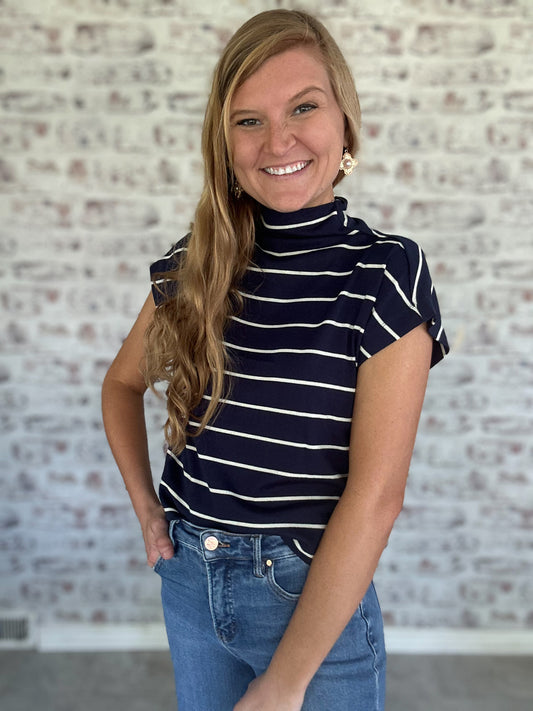 Belmont Striped Mock Neck Top