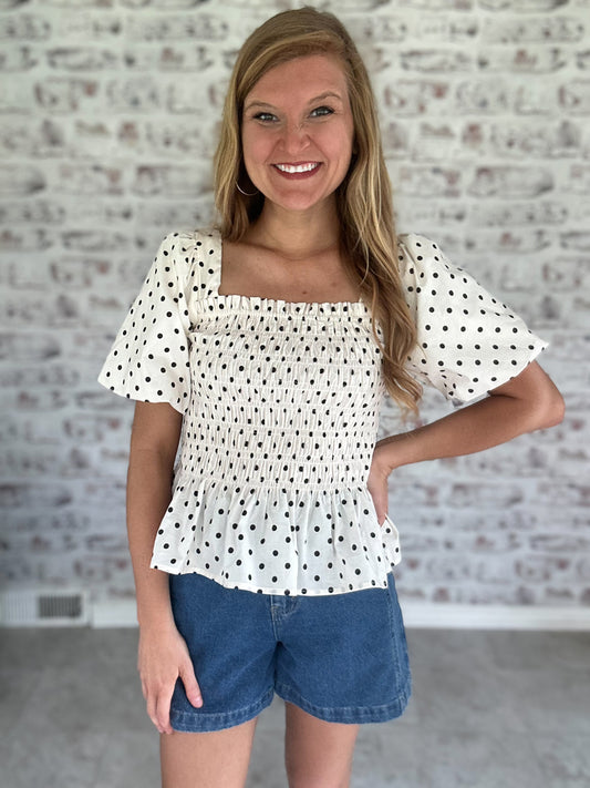 Darling and Dotted Peplum Blouse