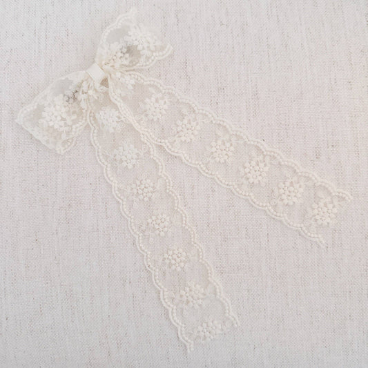 French Lace Sheer Bow Hair Clip: Ivory