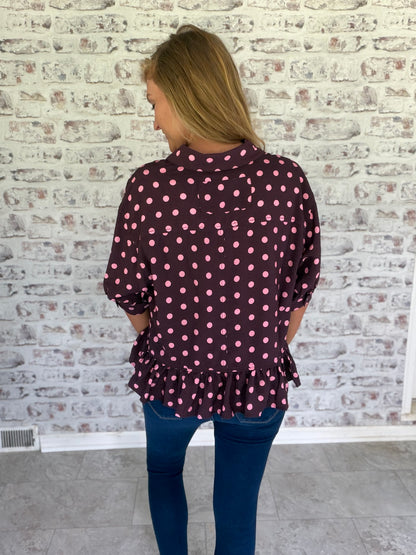 Take Note Dotted Collared Top