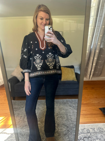 Fall Neutrals Embroidered Top