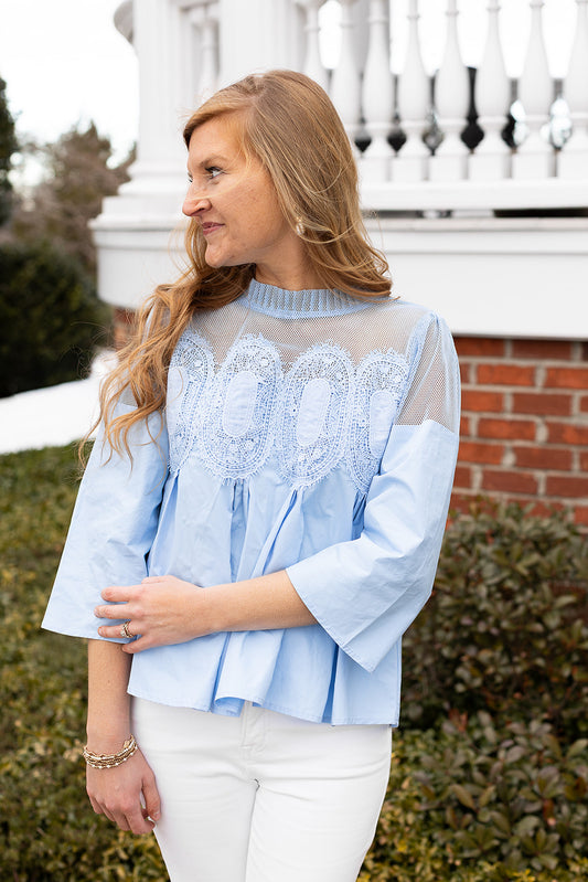 Astoria Lace Blouse in Blue