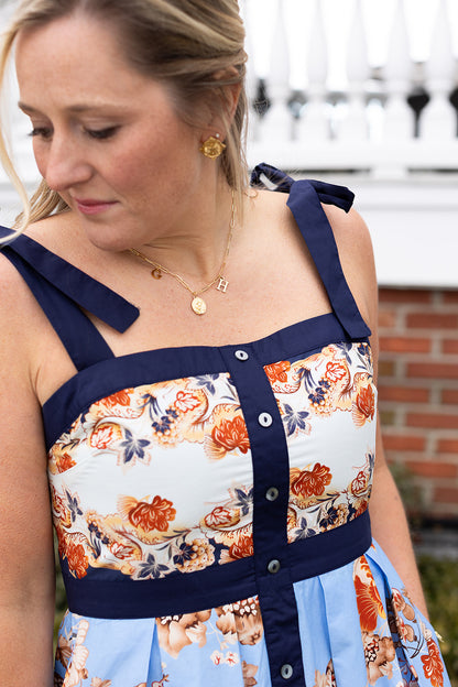 Bradley Blue Tie Strap Midi Dress