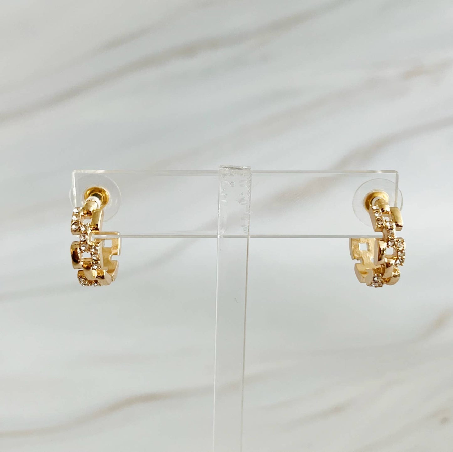 Pave Huggie Hoop Earrings: Gold