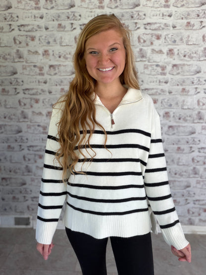 Nantucket Stripe Half Zip Sweater