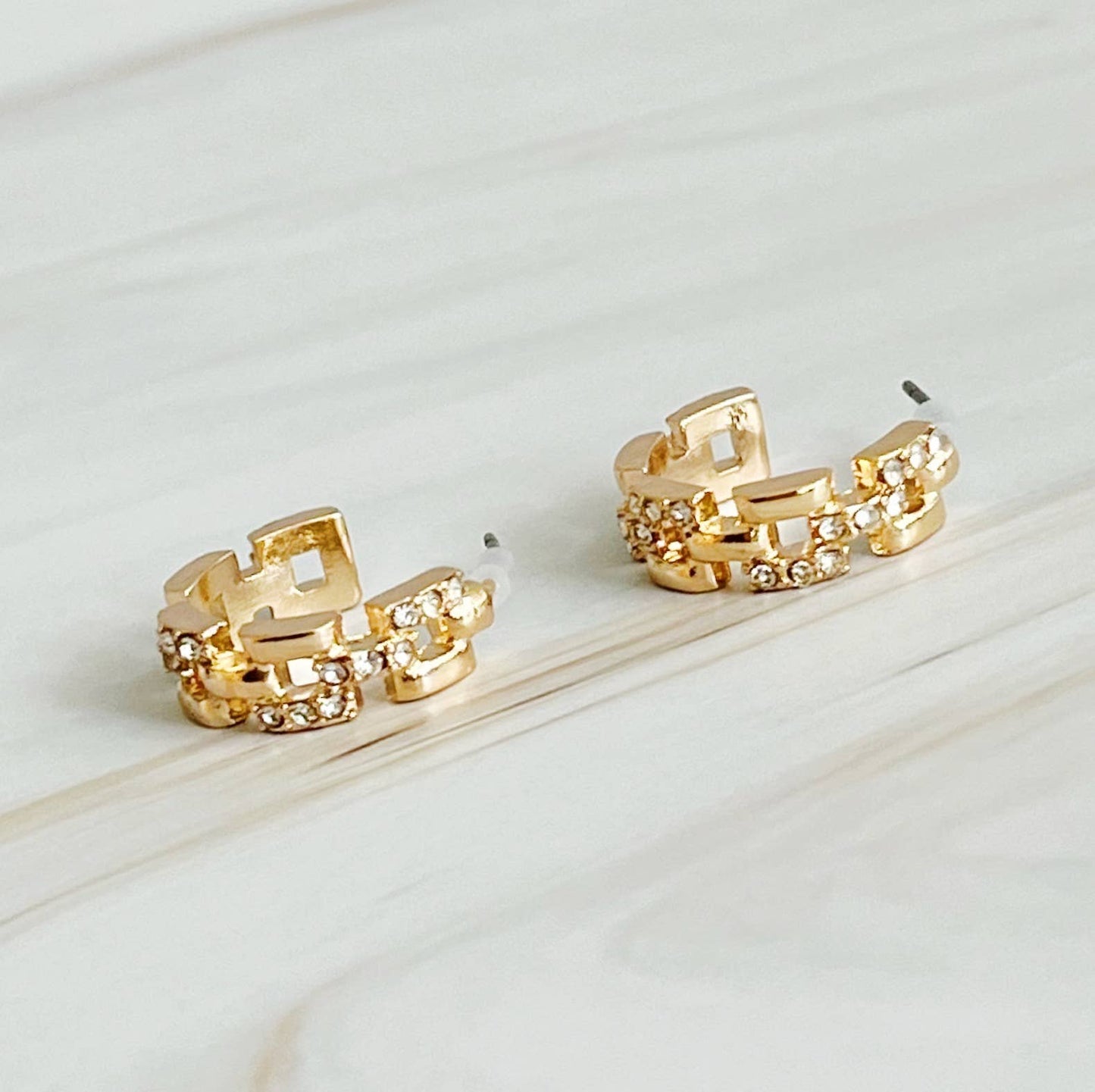 Pave Huggie Hoop Earrings: Gold