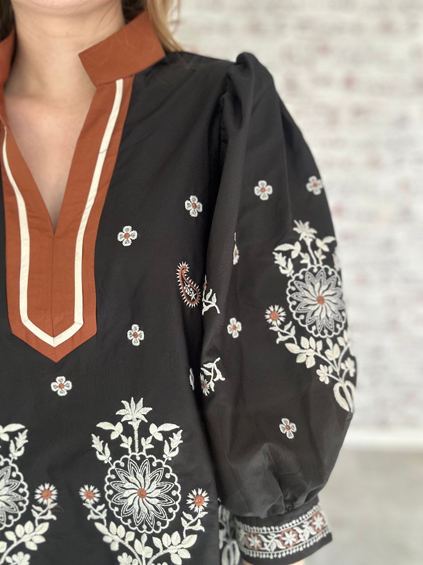 Fall Neutrals Embroidered Top