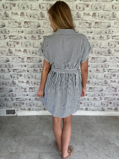 Boardwalk Brunch Striped Mini Dress in Navy