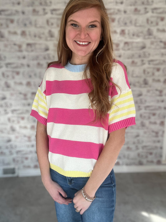 Happy Place Striped Knit Top