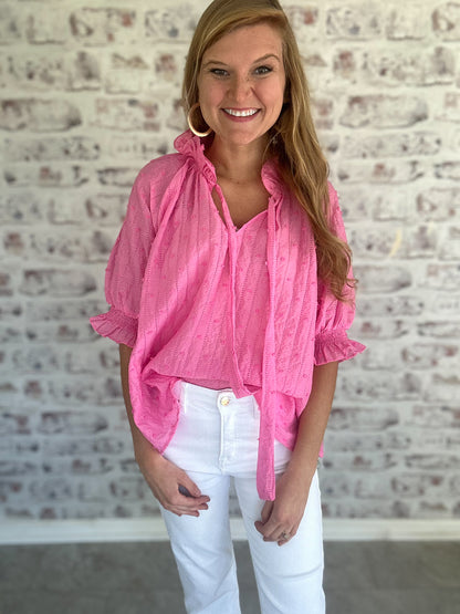 Sunday Stroll Ruffle Collared Blouse in Pink
