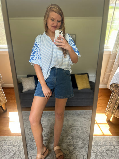 Orchard House Embroidered Gingham Top