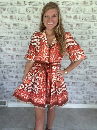 Autumn Light Lace Trim Dress