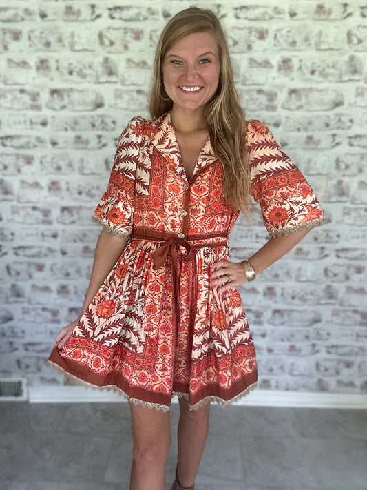 Autumn Light Lace Trim Dress
