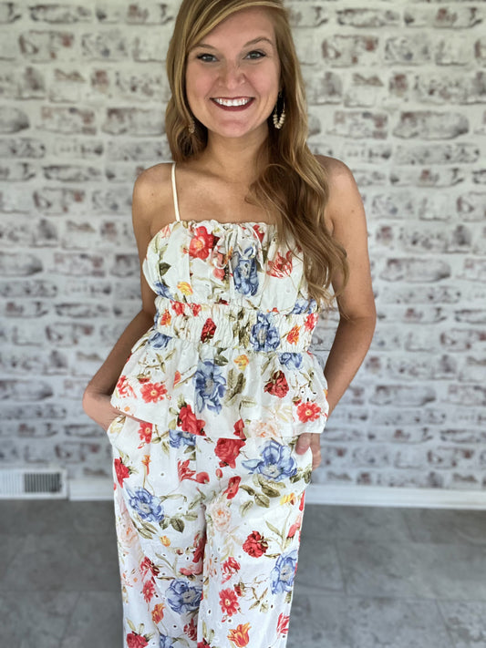 Afternoon Muse Eyelet Peplum Top
