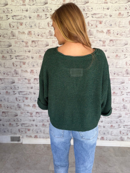 Oversized Cropped Sweater in Green