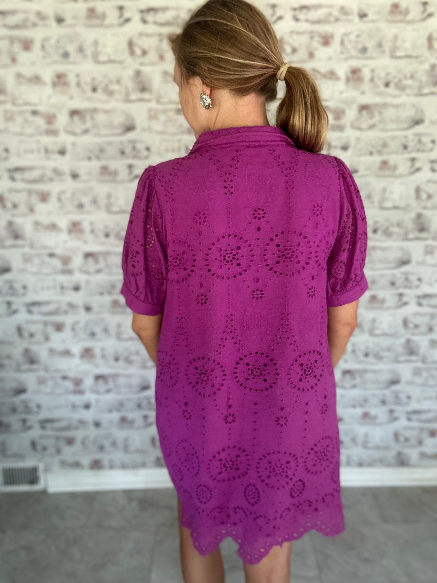 Magenta Moment Eyelet Mini Dress