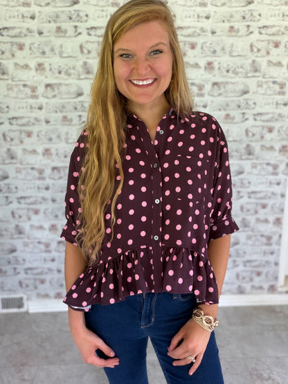 Take Note Dotted Collared Top