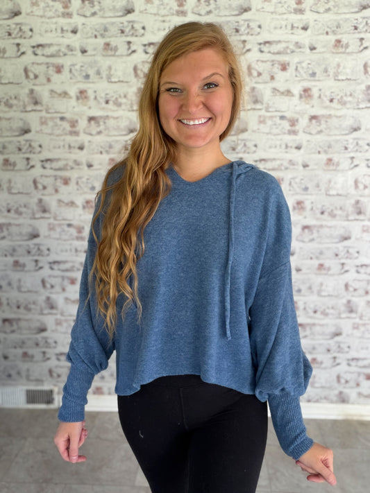 Oh So Soft Cropped Hoodie in Blue