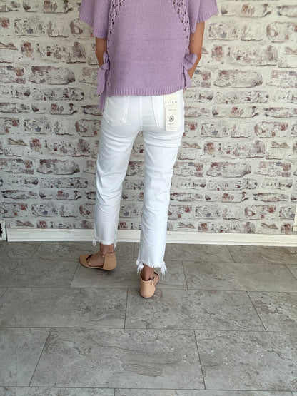 Cropped High Waisted Straight Leg White Jeans