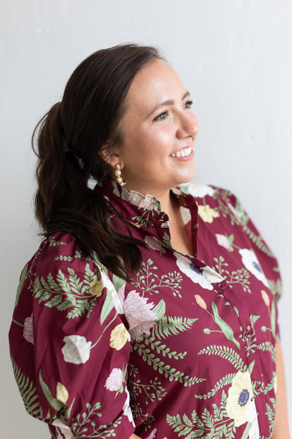 Magnolia Grove Button Down Blouse in Maroon