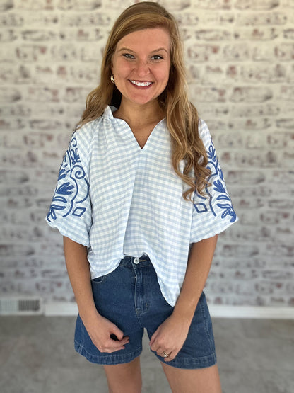 Orchard House Embroidered Gingham Top