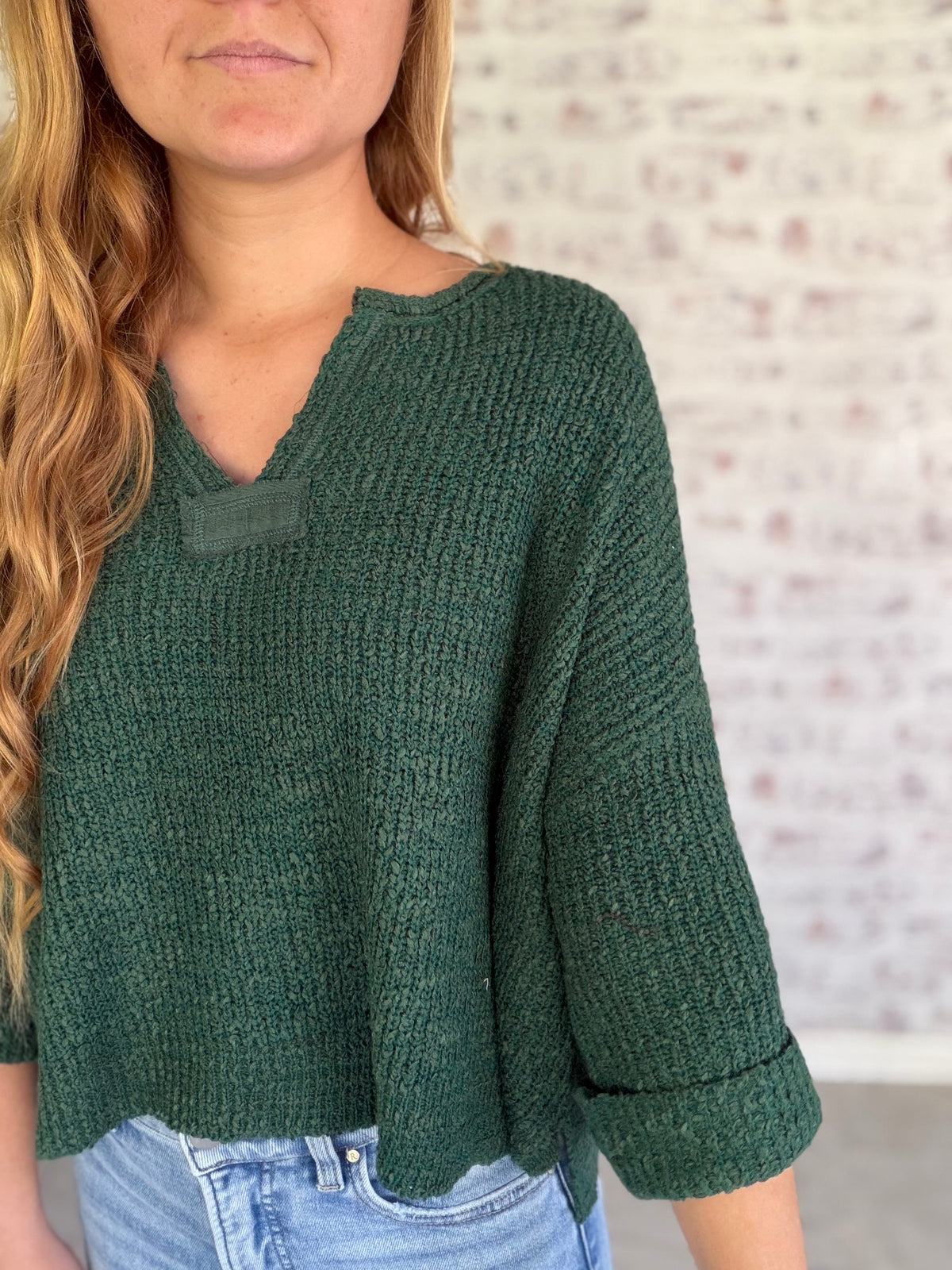 Oversized Cropped Sweater in Green