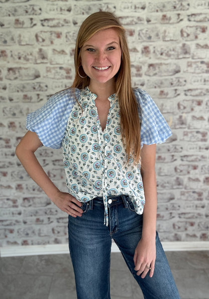 Annabella Gingham and Floral Top