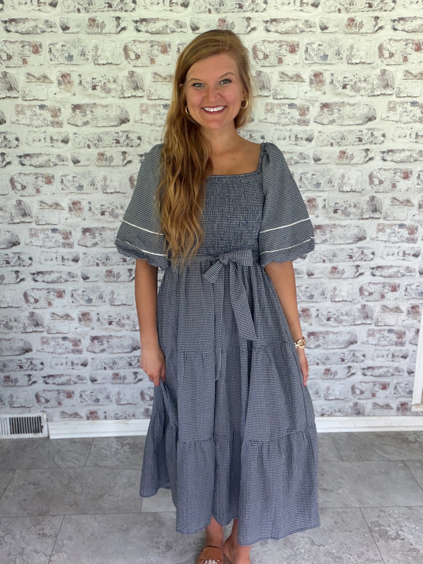 The Grace Note Gingham Midi Dress