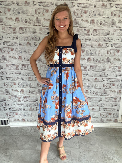 Bradley Blue Tie Strap Midi Dress