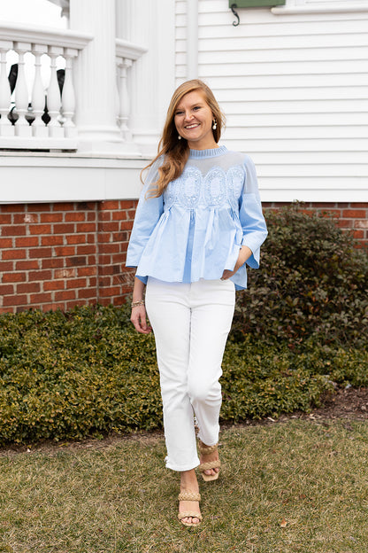 Astoria Lace Blouse in Blue