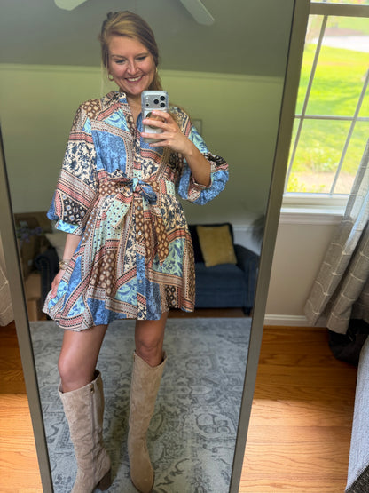 Painted Path Belted Mini Dress