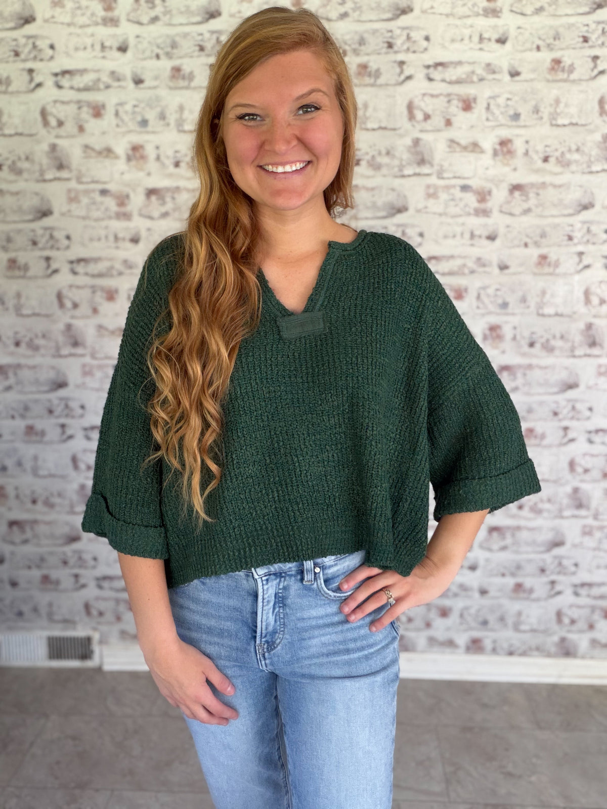 Oversized Cropped Sweater in Green