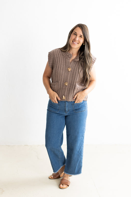 Ivy Lane Buttoned Sweater Vest in Mocha