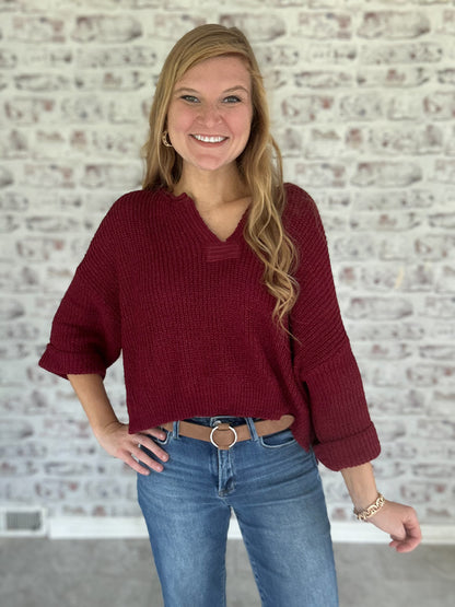 Oversized Crop Sweater in Cabernet