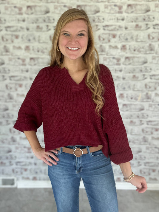 Oversized Crop Sweater in Cabernet